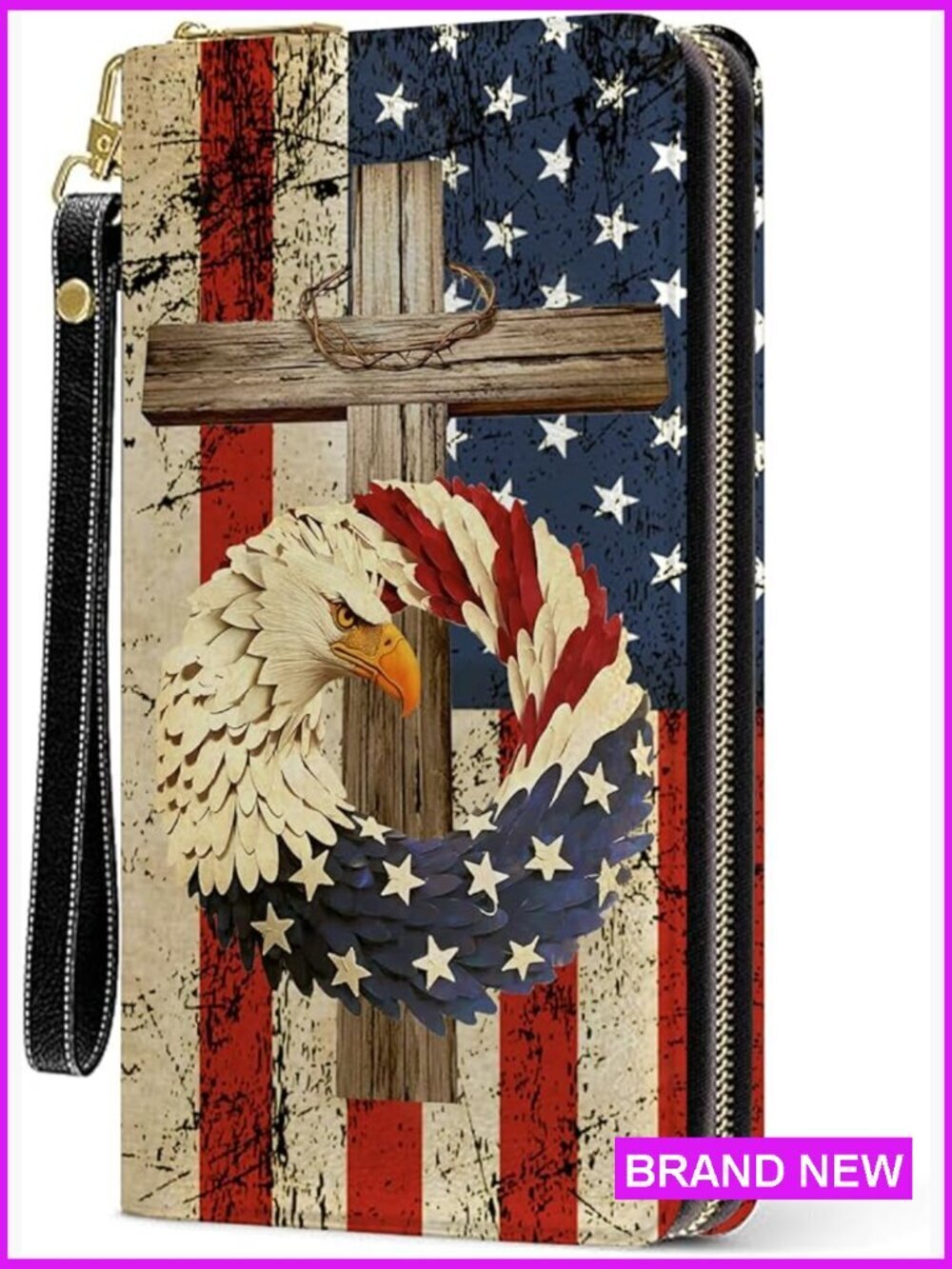 American Flag Wristlet Wallet Zipper Card Holder Patriotic Gift Daily Purse